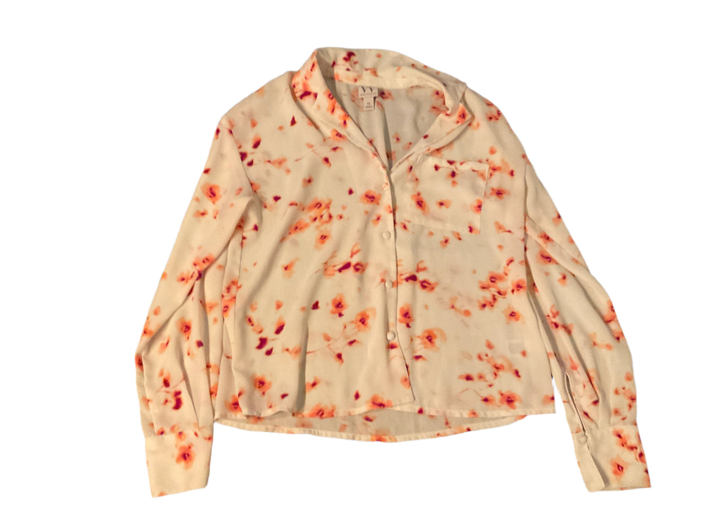 White abstract, floral pattern blouse