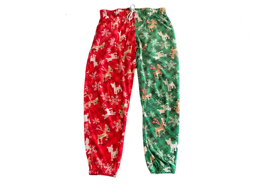 Green and red Rudolph pajama pants