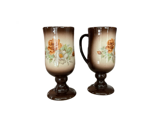 Brown Floral Mug Set